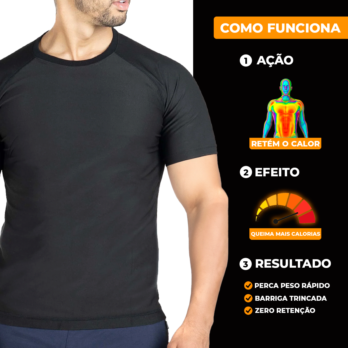 Camiseta Masculina Efeito Sauna Manga Curta + Kit Elastico + Combo Barriga zero - 3 POR 1