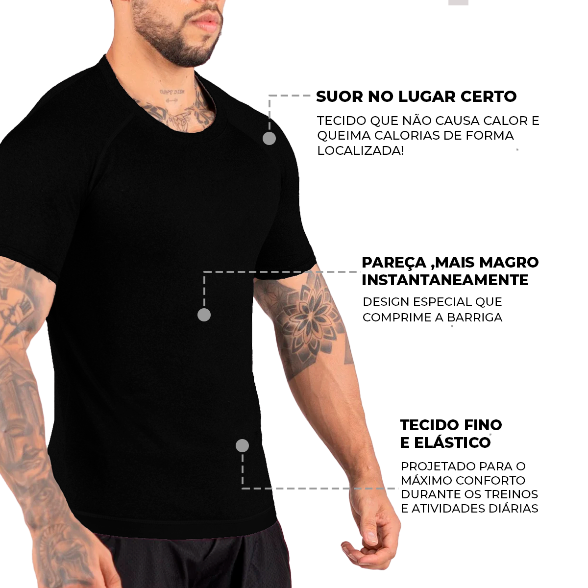 Camiseta Masculina Efeito Sauna Manga Curta + Kit Elastico + Combo Barriga zero - 3 POR 1