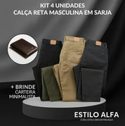 CALÇA RETA MASCULINA EM SARJA - KIT 4 UNIDADES
