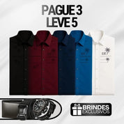 [PAGUE 3 LEVE 5] Camisa Social Masculina Rivanel + BRINDES: Cinto, Carteira e Relógio